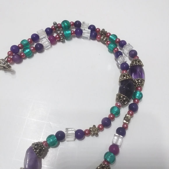 Pink, Green & Purple Beaded Necklace - Picture 3 of 9